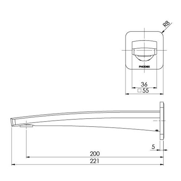 Technical Drawing - Phoenix Mekko Wall Basin/Bath Outlet 200mm - Chrome