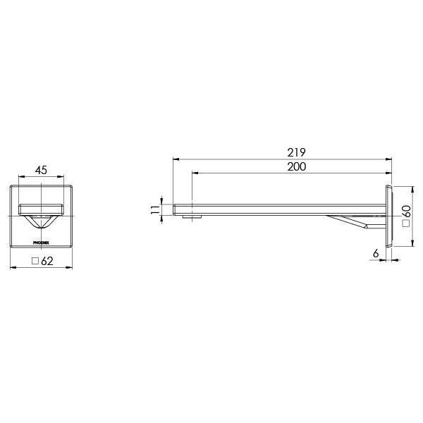 Technical Drawing - Phoenix Zimi Wall Bath Outlet 200mm - Brushed Nickel