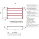 Technical Drawing: Radiant 12V Round 5 Bar Heated Towel Ladder 750w x 550h