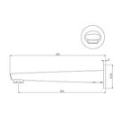 Technical Drawing: Arlo Wall Bath Outlet 200mm Chrome Phoenix Builders Range
