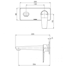 Technical Drawing: Arlo Wall Basin / Bath Mixer Set 200mm Trim Kit Only Matte Black Phoenix Builders Range