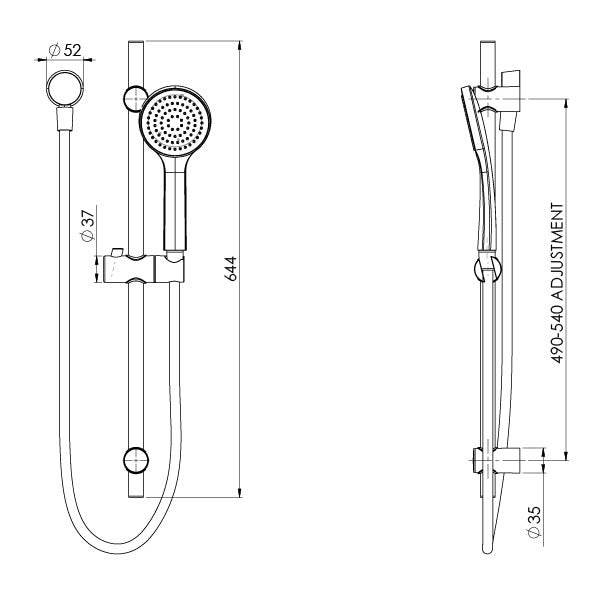 Phoenix Pina Rail Shower Matte Black Builders Range