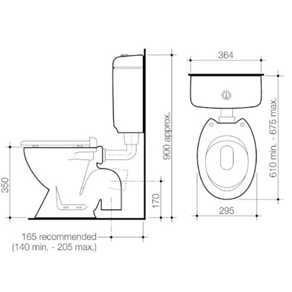 Technical Drawing - Caroma Junior 200 Connector Toilet Suite - S Trap