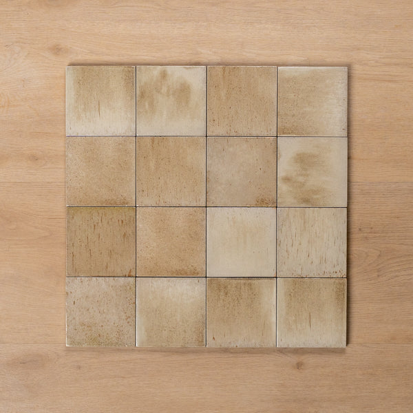 Sicily Beige Gloss Zellige Cushioned Edge Porcelain Tile 100x100mm