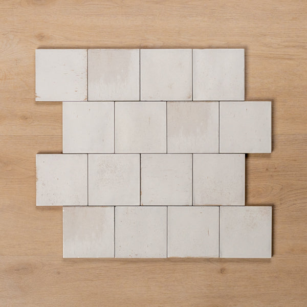 Sicily Bianco White Gloss Cushioned Edge Porcelain Tile 100x100mm Offset Pattern - The Blue Space