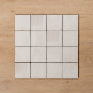 Sicily Bianco White Gloss Zellige Cushioned Edge Porcelain Tile 100x100mm