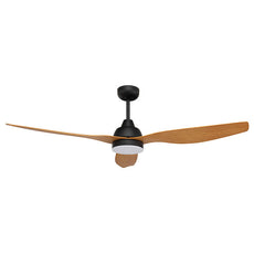 Brilliant Bahama Smart 52" 132cm DC Ceiling Fan with 18W LED CCT Light - Black with Maple Timber finish - The Blue Space