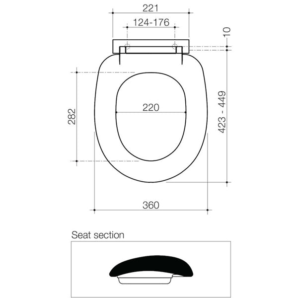 Technical Drawing - Caroma Profile Standard Seat Plastic Hinge