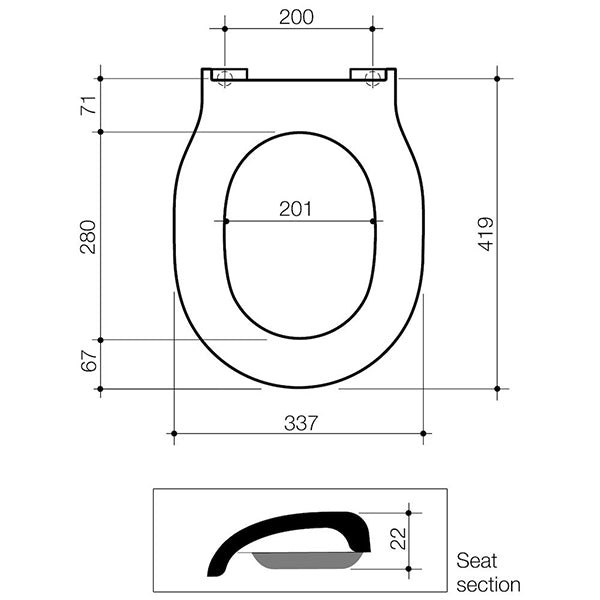 Technical Drawing - Caroma Opal II Soft Close Toilet Seat