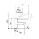 Technical Drawing - Caroma Pin Lever Care Basin Mixer