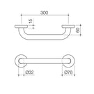 Caroma Home Collection Straight Grab Rail 300mm Technical Drawing - The Blue Space