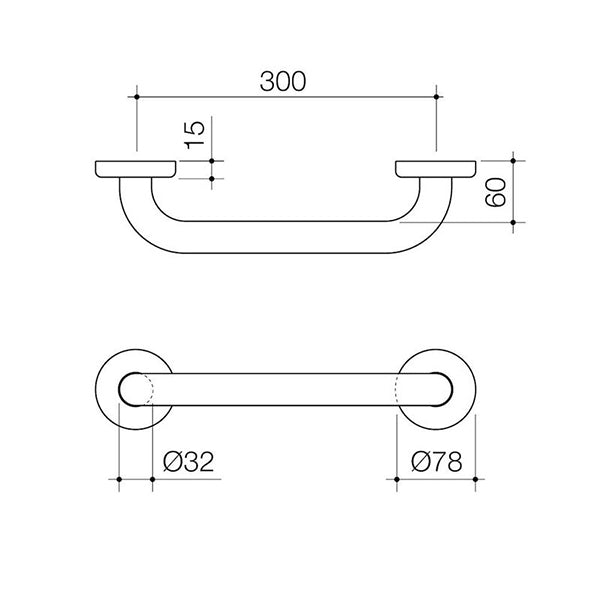 Caroma Home Collection Straight Grab Rail 300mm Technical Drawing - The Blue Space