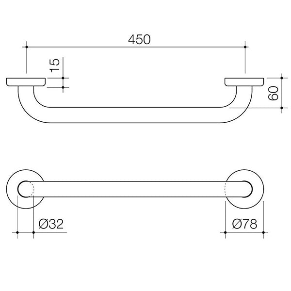 Caroma Home Collection Straight Grab Rail 450mm Technical Drawing - The Blue Space
