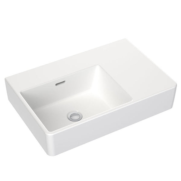 Clark Square Wall Basin Right Hand Shelf 600mm No Tapholes with overflow - The Blue Space