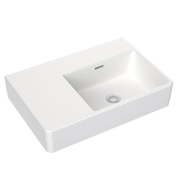 Clark Square Wall Basin Left Hand Shelf 600mm No Tapholes with overflow - The Blue Space