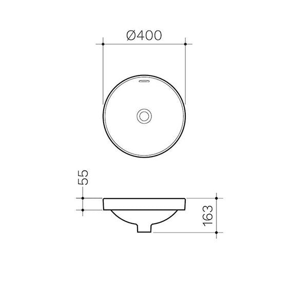 Clark Round Inset Basin 400mm - dimensions