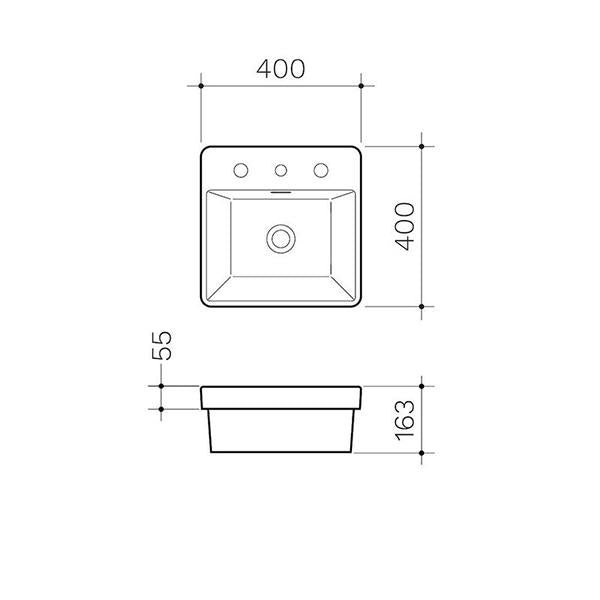 Clark Square Inset Basin With Tap Landing 400mm Three Tapholes