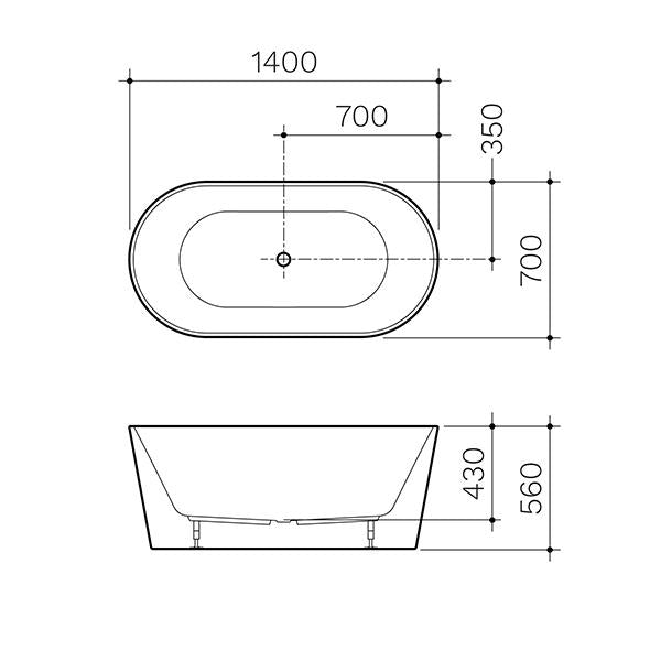 Clark Round Freestanding Bath 1400mm - dimensions