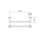 Clark Round Single Towel Rail 300mm Technical Drawing - The Blue Space