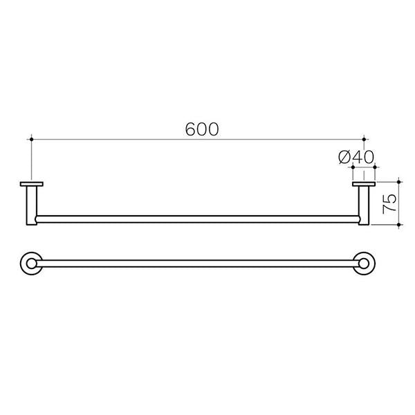 Technical Drawing: Clark Round Single Towel Rail 600mm