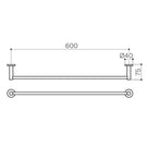 Clark Round Single Towel Rail 600mm Technical Drawing - The Blue Space