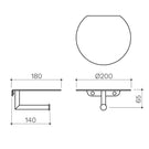 Clark Round Toilet Roll Holder with Shelf Technical Drawing - The Blue Space