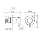 Technical Drawing: Clark Round Pin Wall Mixer - Brushed Nickel 