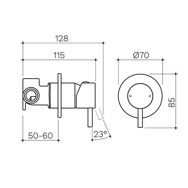 Clark Round Pin Wall Mixer - Matte Black - dimensions