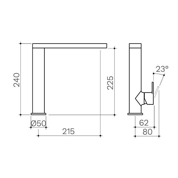 Clark Round Square Sink Mixer - Chrome - dimensions