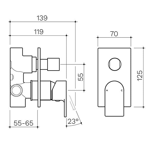 Clark Round Square Wall Mixer with Diverter - Matte Black