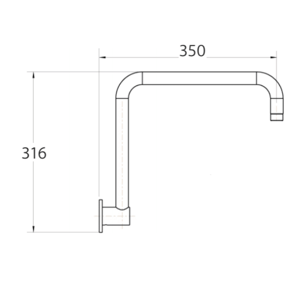 Technical Drawing - Fienza Round Fixed Gooseneck Shower Arm - Chrome