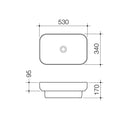 Caroma Tribute Rectangle Inset Basin 530mm Technical Drawing - The Blue Space