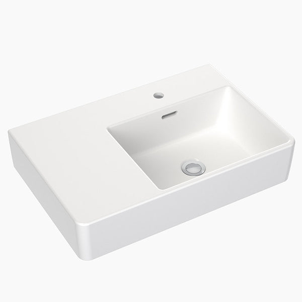 Clark Square Wall Basin Left Hand Shelf 600mm One Taphole with overflow - The Blue Space