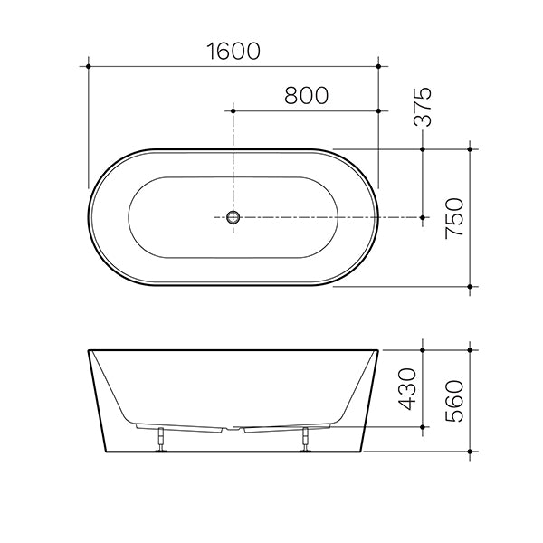 Clark Round Freestanding Bath 1600mm - dimensions