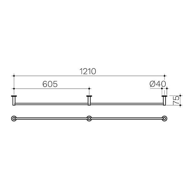 Clark Round Single Towel Rail 1200mm Technical Drawing - The Blue Space