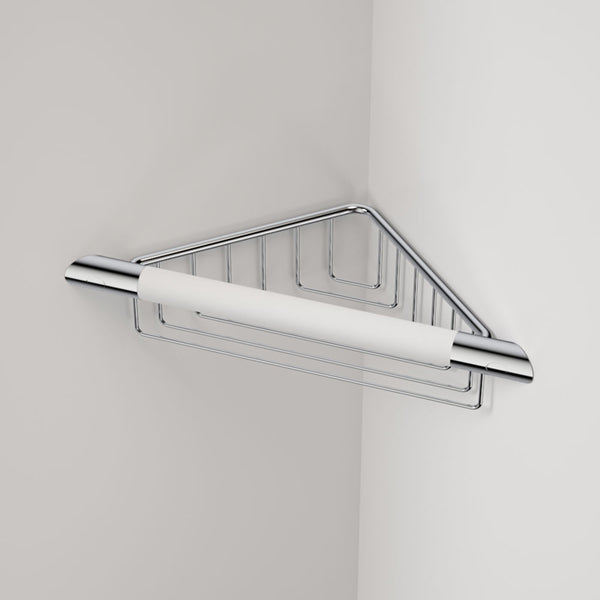 Caroma Opal Corner Shower Support Rail with Basket - White