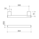 Caroma Opal Support Rail 300mm Straight Technical Drawing - The Blue Space