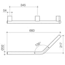 Caroma Opal Support Rail 135 Degree Left Hand Angled Technical Drawing - The Blue Space