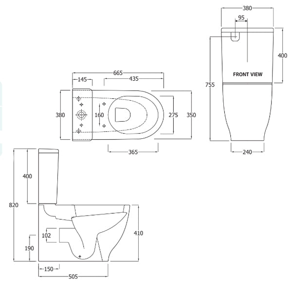 Technical Drawing - Fienza RAK Moon Back-To-Wall Suite