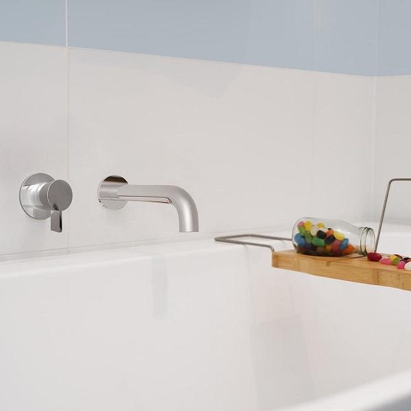 Clark Round Basin/Bath Outlet 180mm paired with Clark Round Blade Mixer at The Blue Space