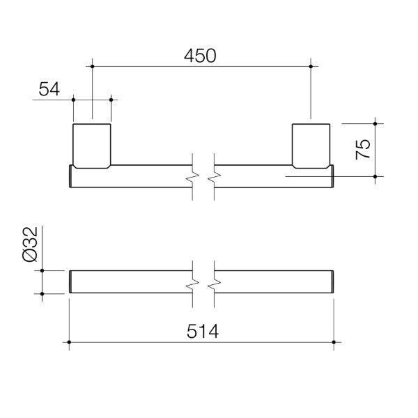 Technical Drawing: Caroma Opal Support Rail 450mm Straight