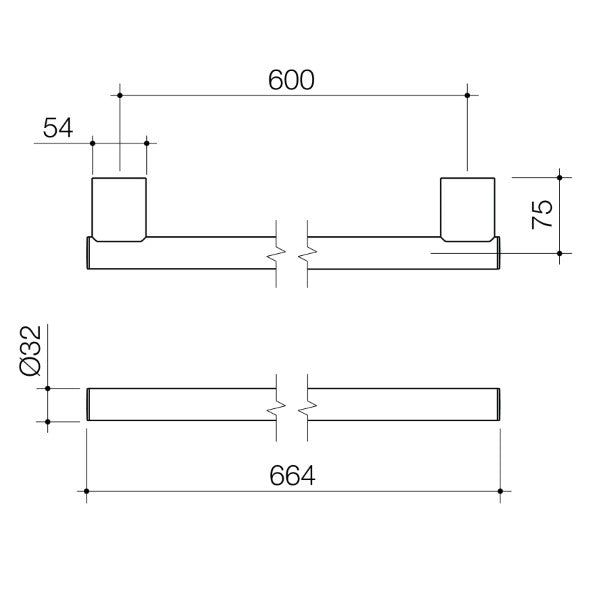 Technical Drawing: Caroma Opal Support Rail 600mm Straight