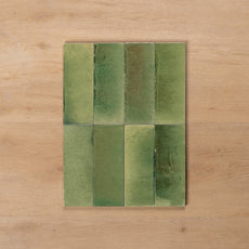 Sicily Giada Green Gloss Cushioned Edge Porcelain Tile 75x200mm Straight Pattern - The Blue Space