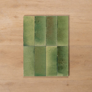 Sicily Giada Green Gloss Bejmat Cushioned Edge Porcelain Tile 75x200mm