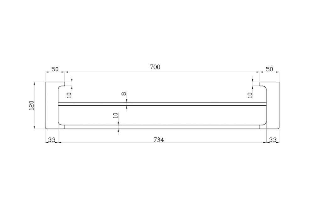 Technical Drawing: Nero Pearl/Vitra Single Towel Rail Gunmetal 800mm