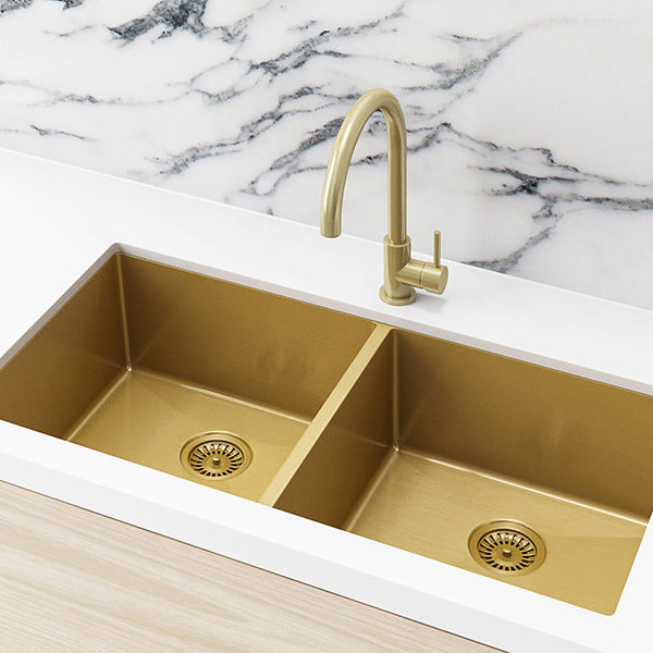 Meir Double Bowl PVD Kitchen Sink 860mm - Brushed Bronze Gold - The Blue Space