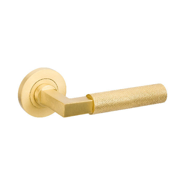 Zanda Zurich Dummy Set Satin Brass | Knurled brushed brass door handle online at The Blue Space