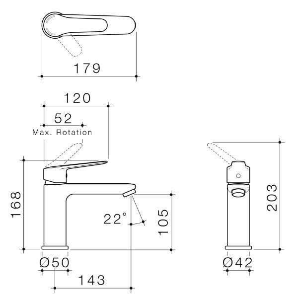 Technical Drawing: Caroma Opal Basin Mixer H/C