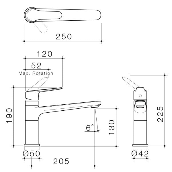 Technical Drawing: Caroma Opal Sink Mixer H/C