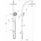 Technical Drawing: Modern National Bondi Twin Exposed Rail Shower System ABS Head Chrome